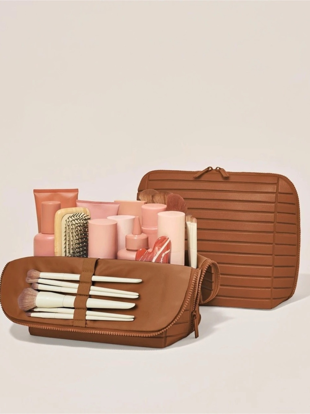 ANTHROPOLOGIE Parallelle Afform Traveller Large Folding Makeup Bag Vicuna Brown